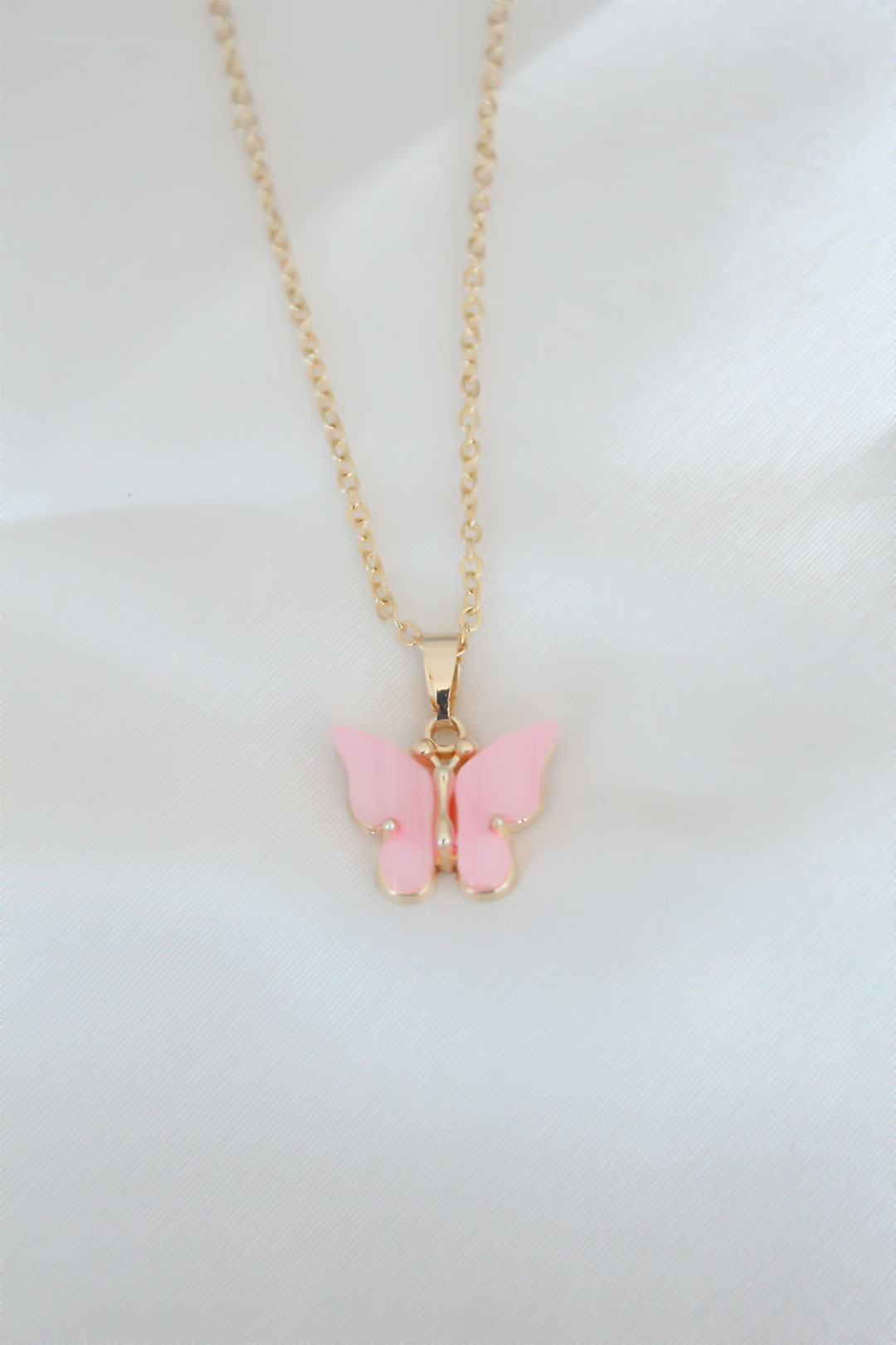 Gold Kaplama Pembe Sedefli Kelebek Kolye 5886
