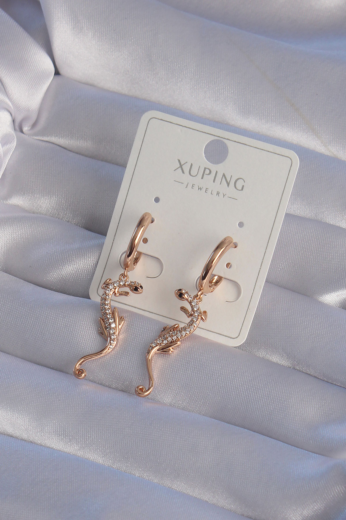 XUPİNG Rose Renk Zirkon Taşlı Kertenkele Model Halka Küpe 5886