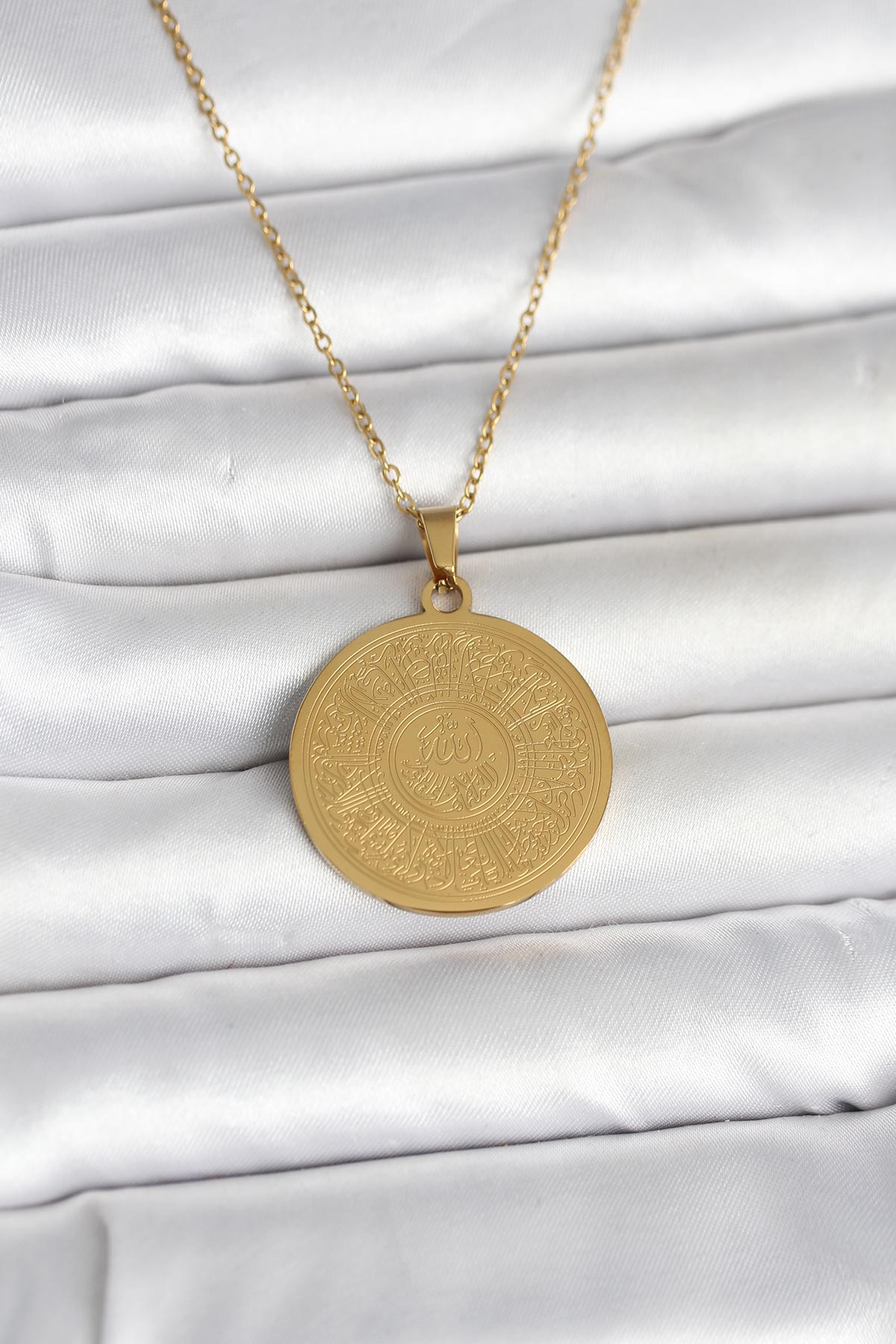 316L Çelik Gold Renk Ayetel Kürsi Yazılı Kolye 5886