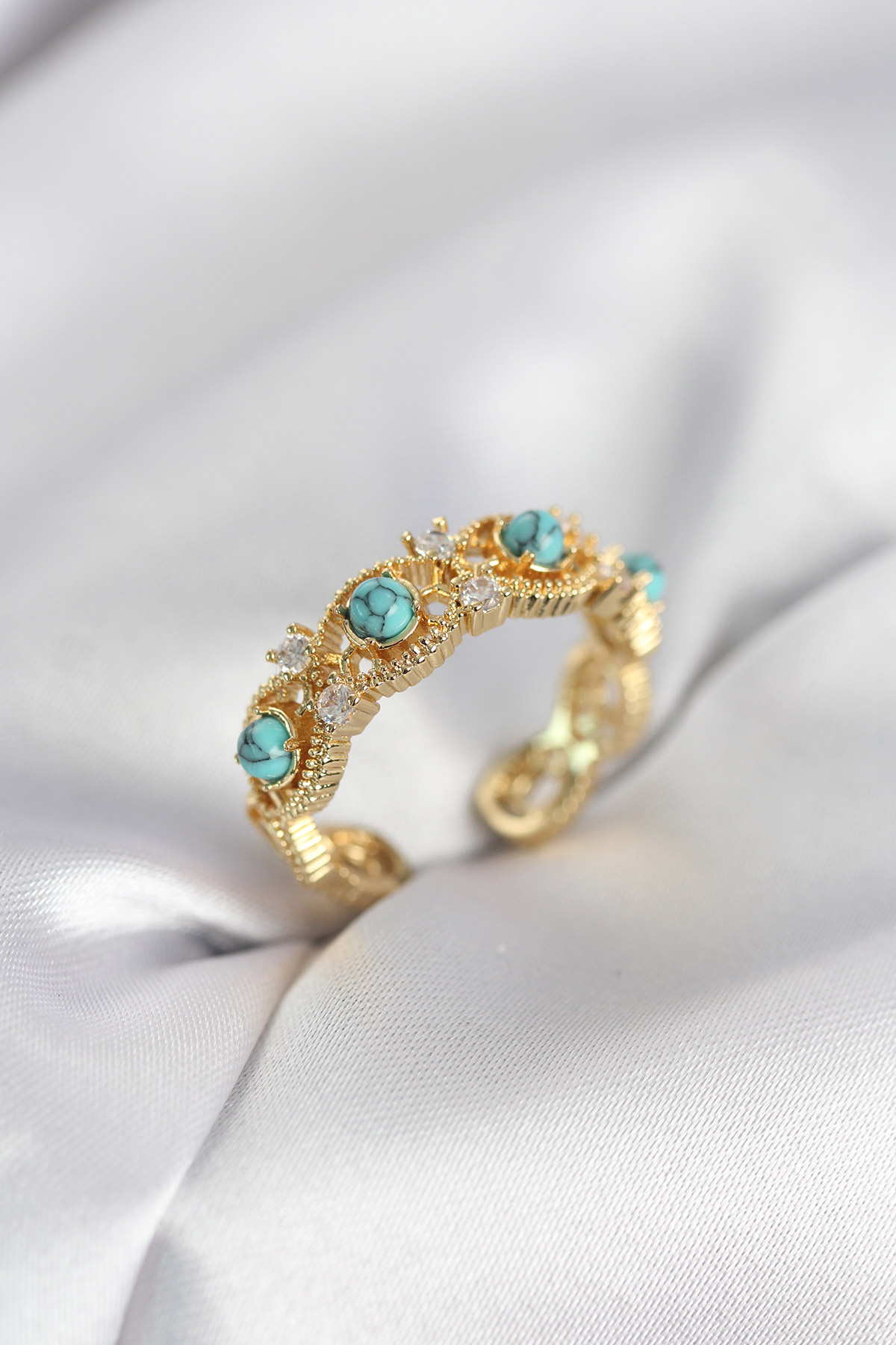 Mavi Taşlı Gold Renk Vintage Kadın Yüzük 5886