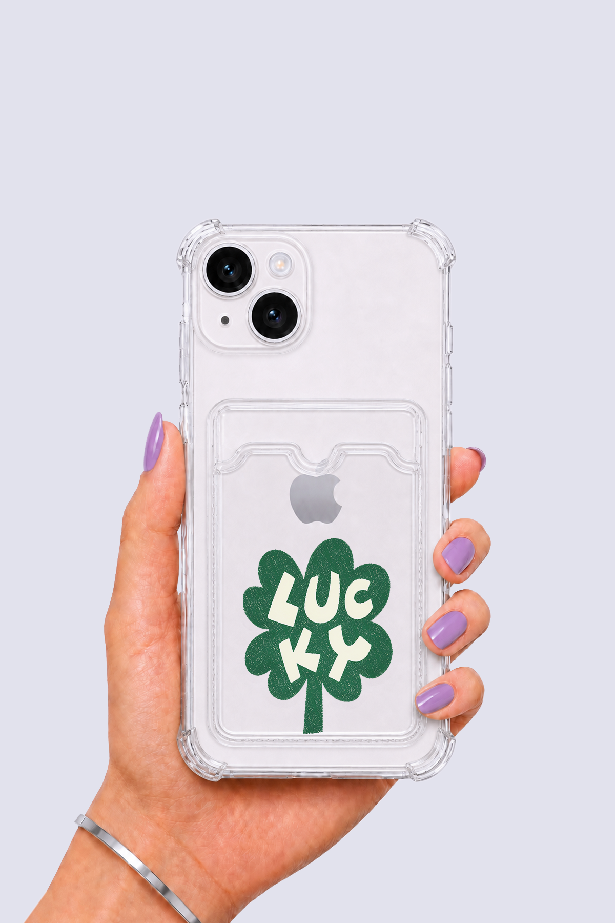 iPhone 15 Kartlıklı Lucky Yonca Desenli Kılıf