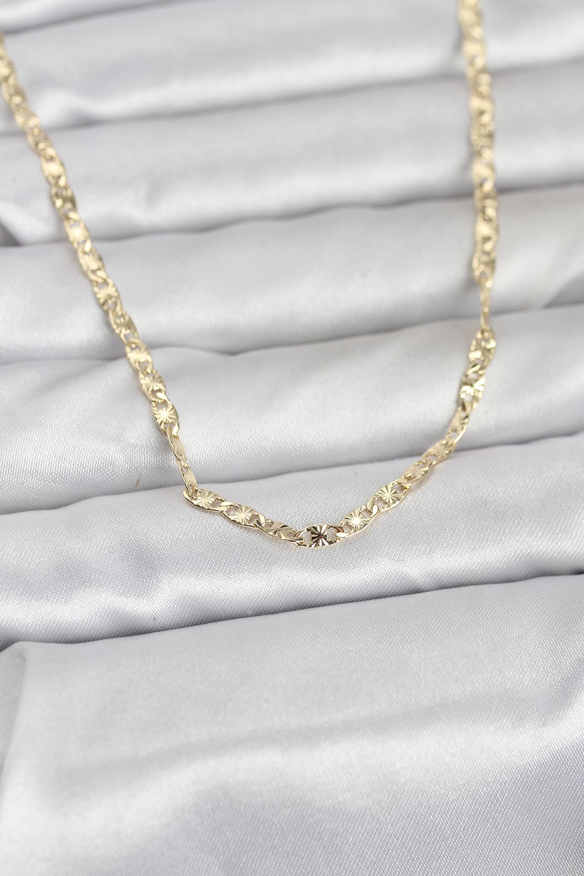 CM 14K Gold Renk Lazer Zincirli Model 60 cm Kadın Kolye 5886