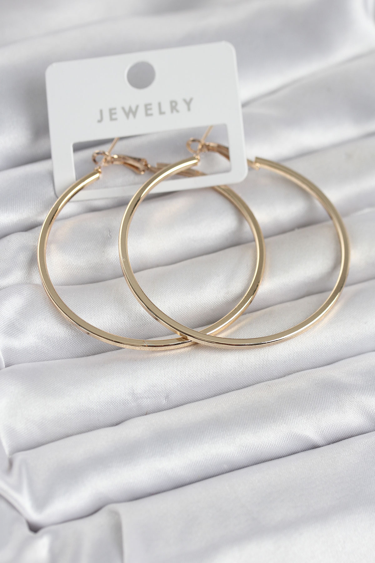 Gold Renk Pirinç Köşeli Kenar Halka 54 mm Kadın Küpe 5886