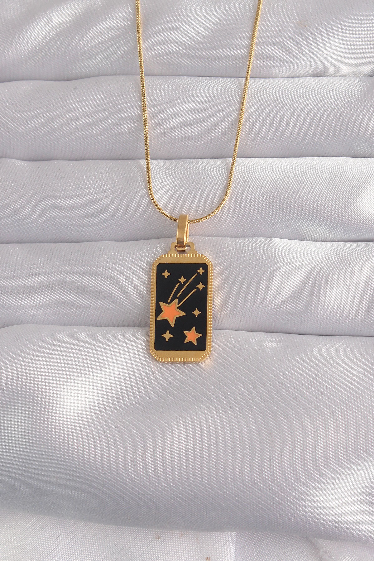 316L Çelik Gold Renk Siyah Mineli Yıldız Figür Tarot Kolye 5886