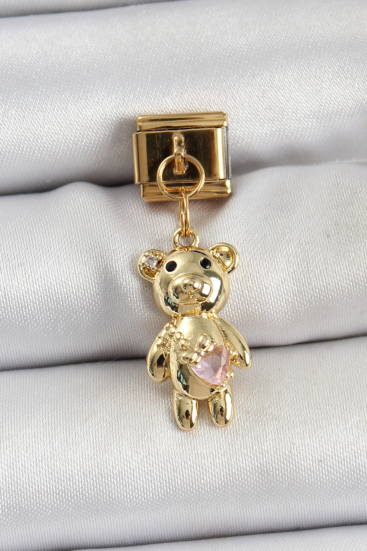 316L Çelik Sallantılı Zirkon Taşlı Ayıcık Model Gold Renk Nomination Charm 5886