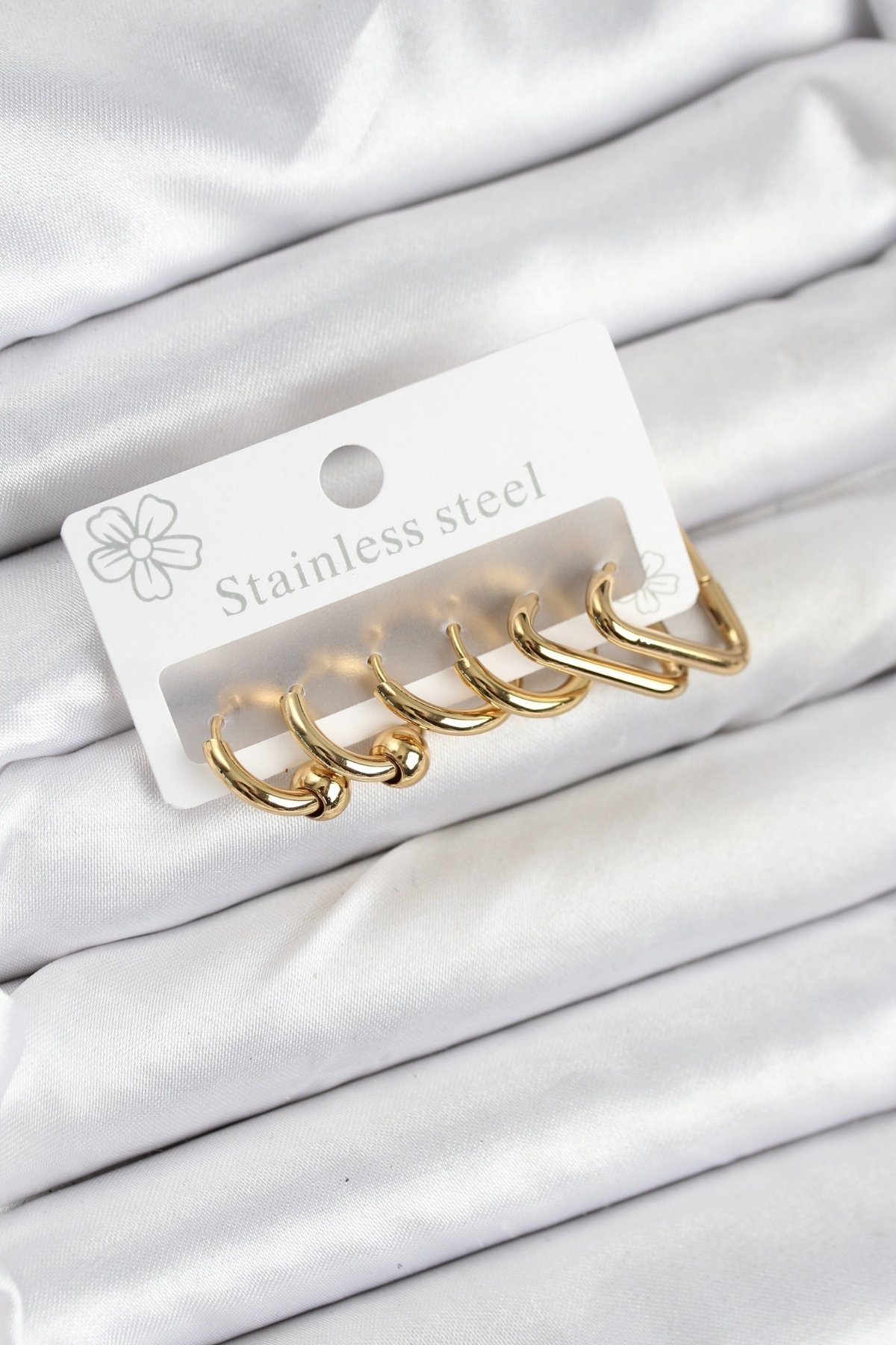 316L Çelik Gold Renk Kadın Küpe Seti 5886
