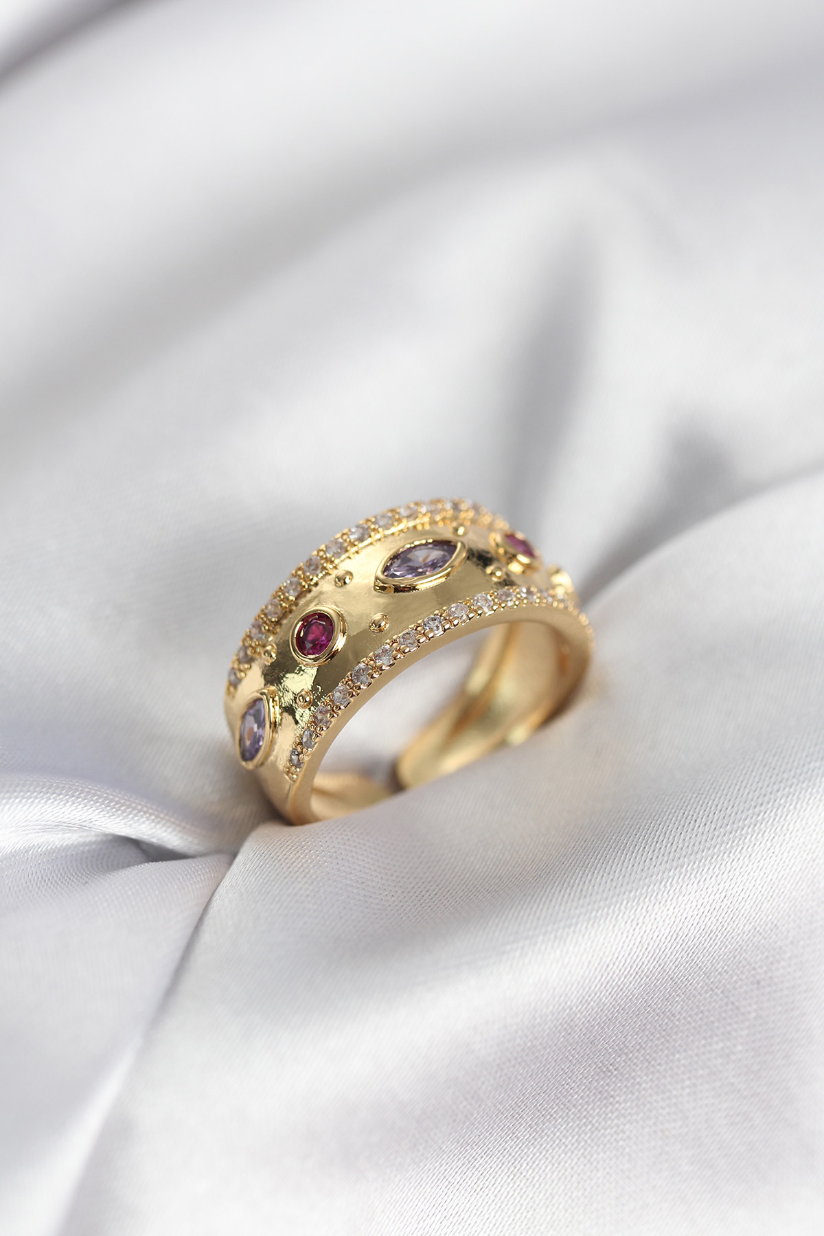 Gold Renk Zirkon Taşlı Vintage Kadın Yüzük 5886