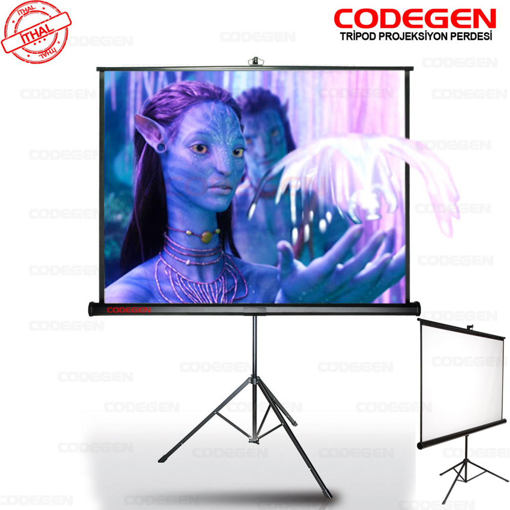 Codegen TX-18 TRIPOD PROJEKSİYON PERDESİ 180X180 (Arkası Siyah Fonlu - Taşınabilir Ayaklı Model)(1923)
