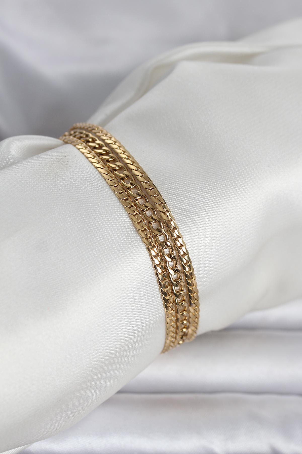 316L Çelik Gold Renk 3'lü Kadın Bileklik 5886