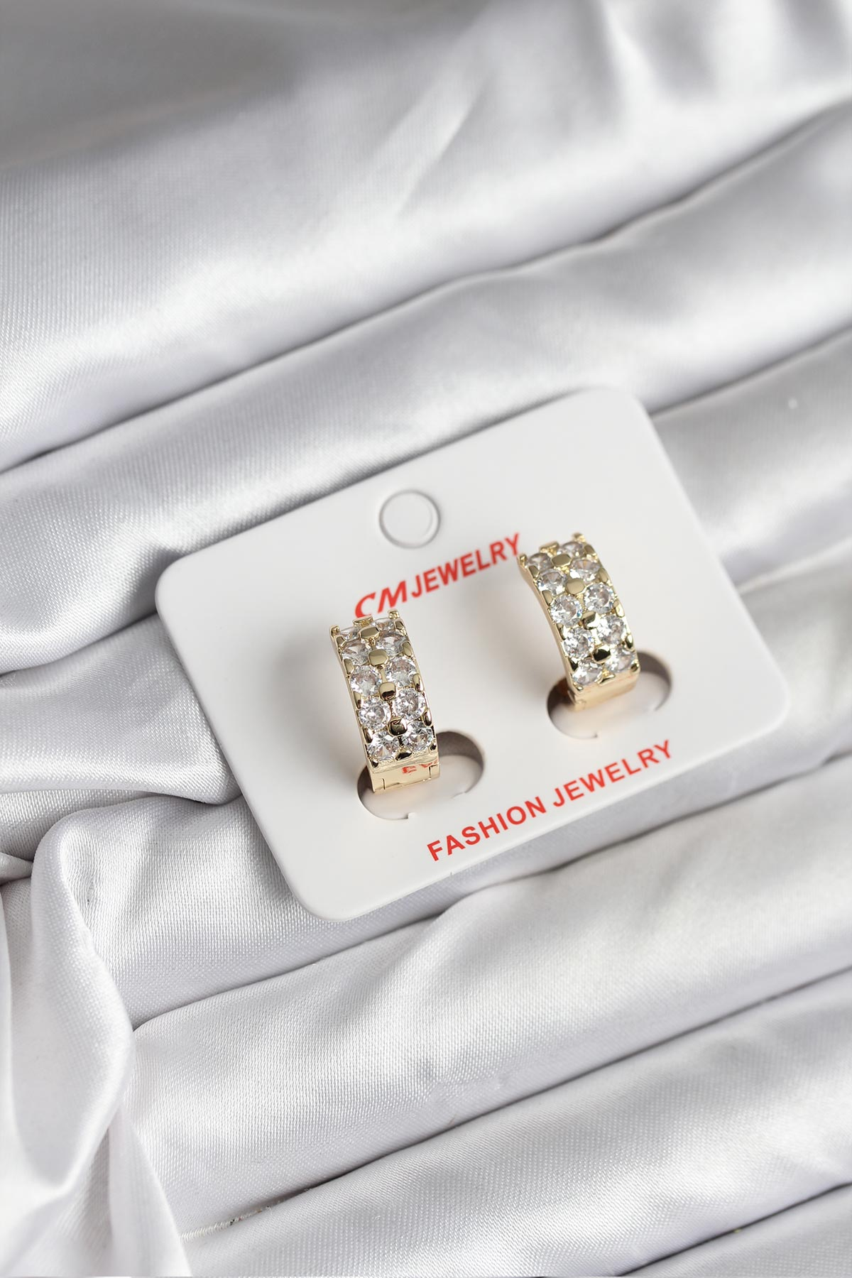 14K Gold Renk Kaplama Zirkon Taşlı CM Kadın Küpe 5886