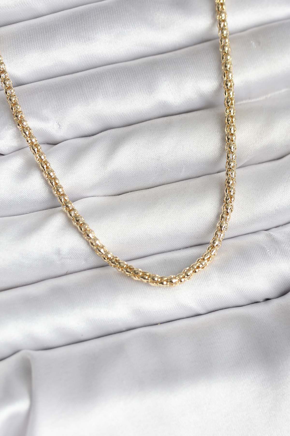 14K Gold Renk Kaplama Boru Zincir Model CM Kadın Kolye 5886