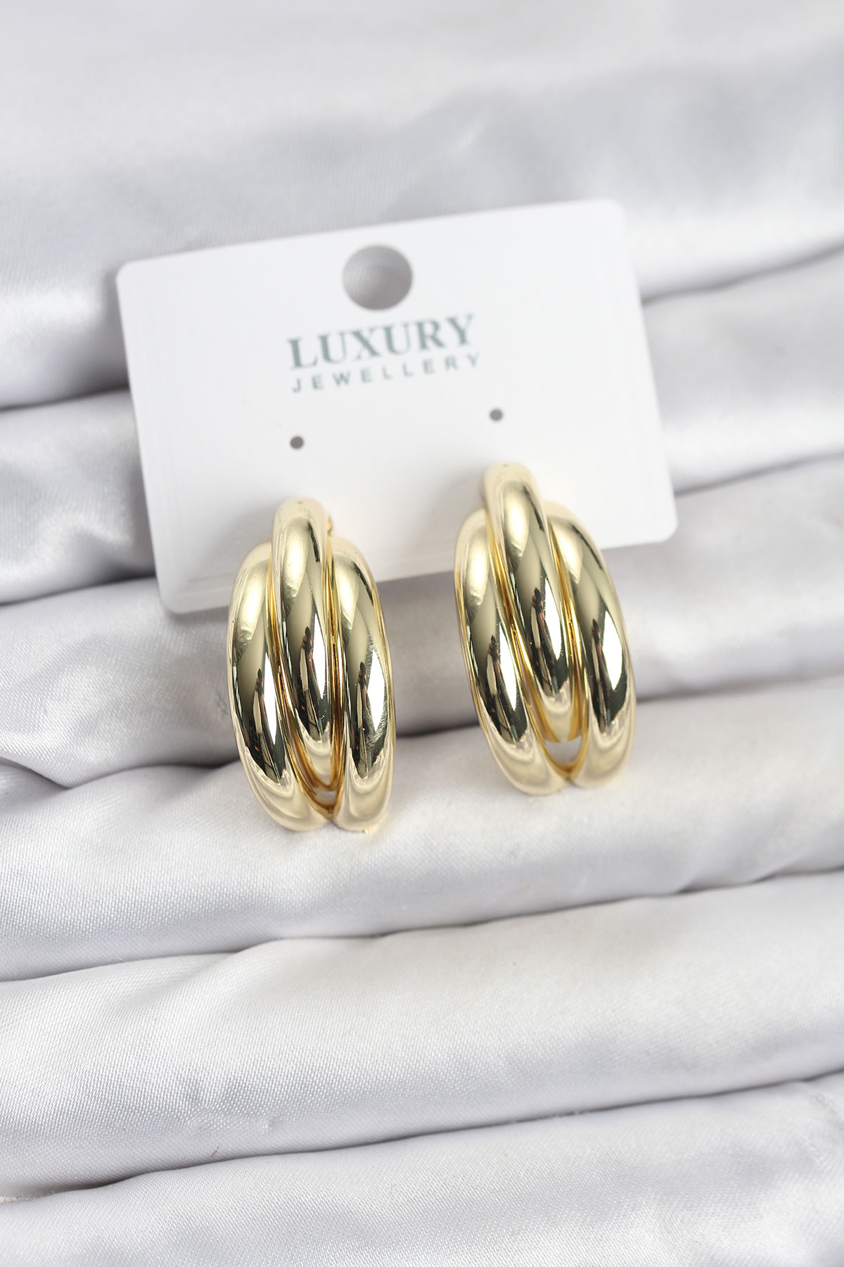 Gold Renk Pirinç Yarım Halka Model Kadın Küpe 5886