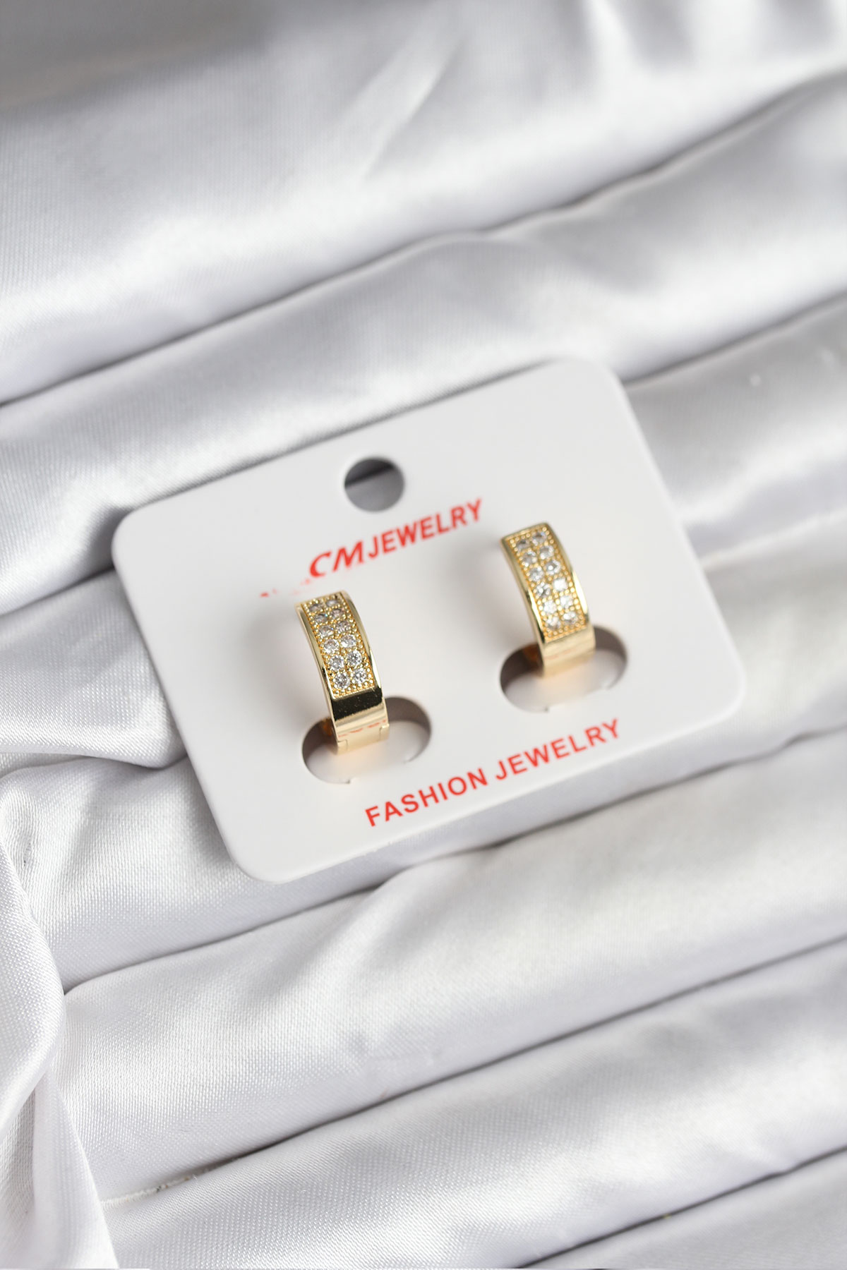 14K Gold Renk Kaplama Zirkon Taşlı Halka CM Kadın Küpe 5886