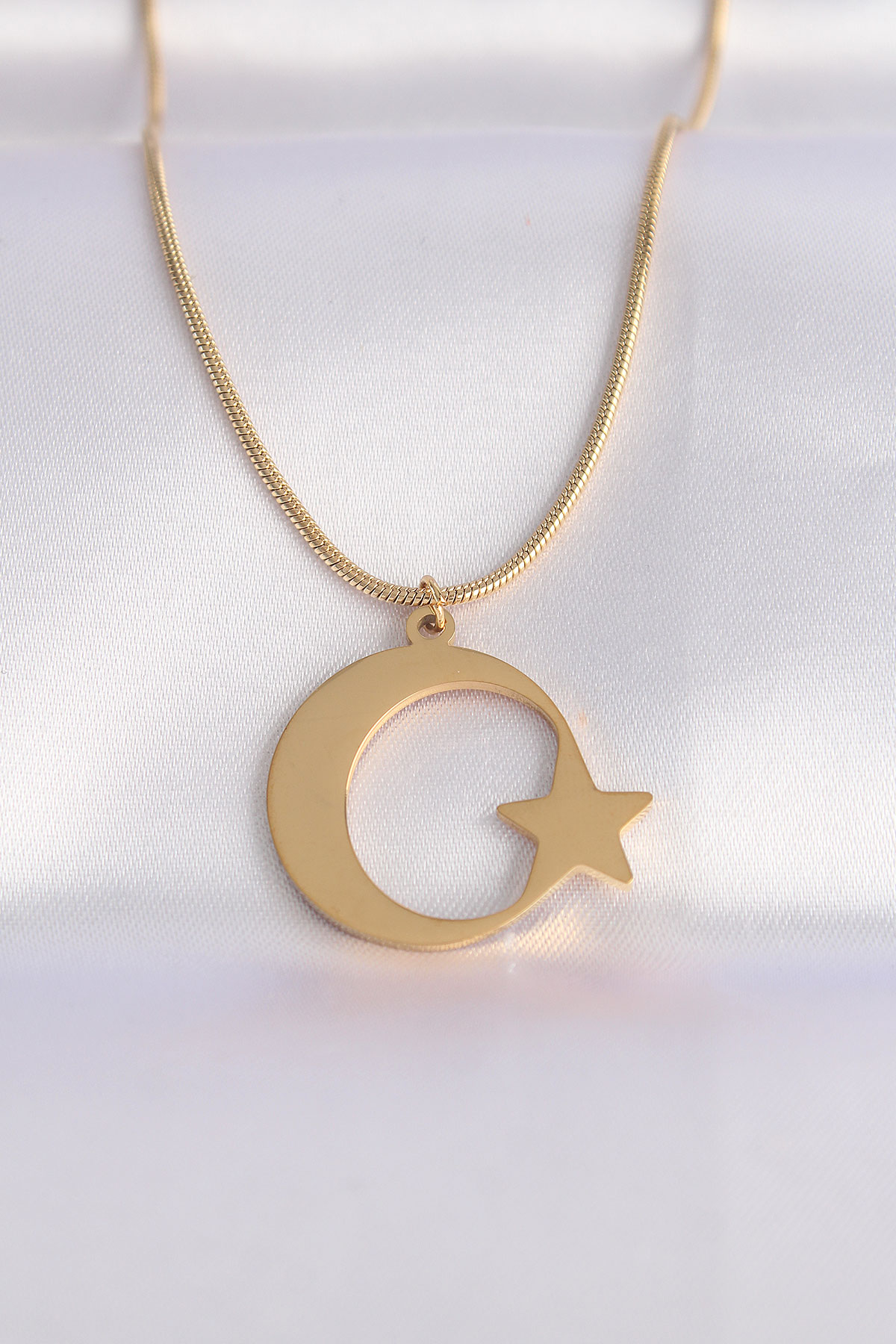 316L Çelik Zincir Gold Renk Ay Yıldız Unisex Kolye 5886