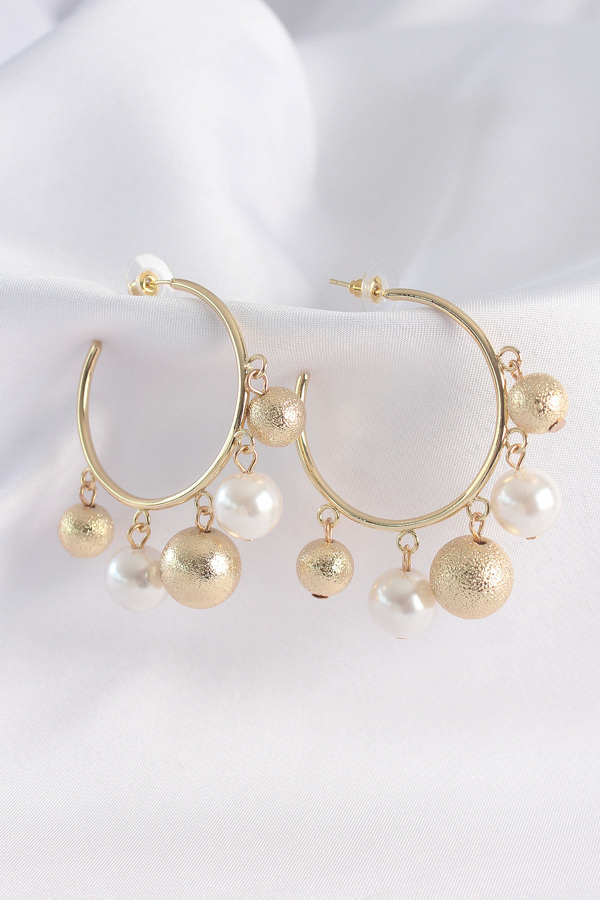 Pirinç Gold Renk Topçuk Model Halka Küpe 5886