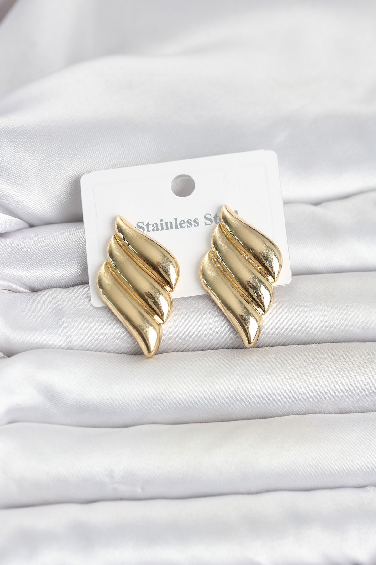 316L Çelik Gold Renk Motif Model Kadın Küpe 5886