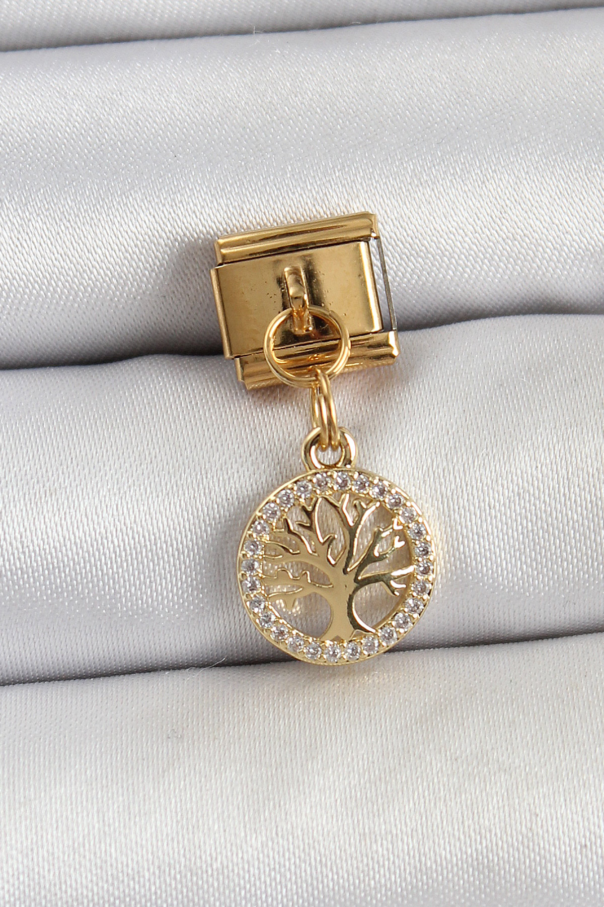 316L Çelik Sallantılı Zirkon Taşlı Hayat Ağacı Model Gold Renk Nomination Charm 5886