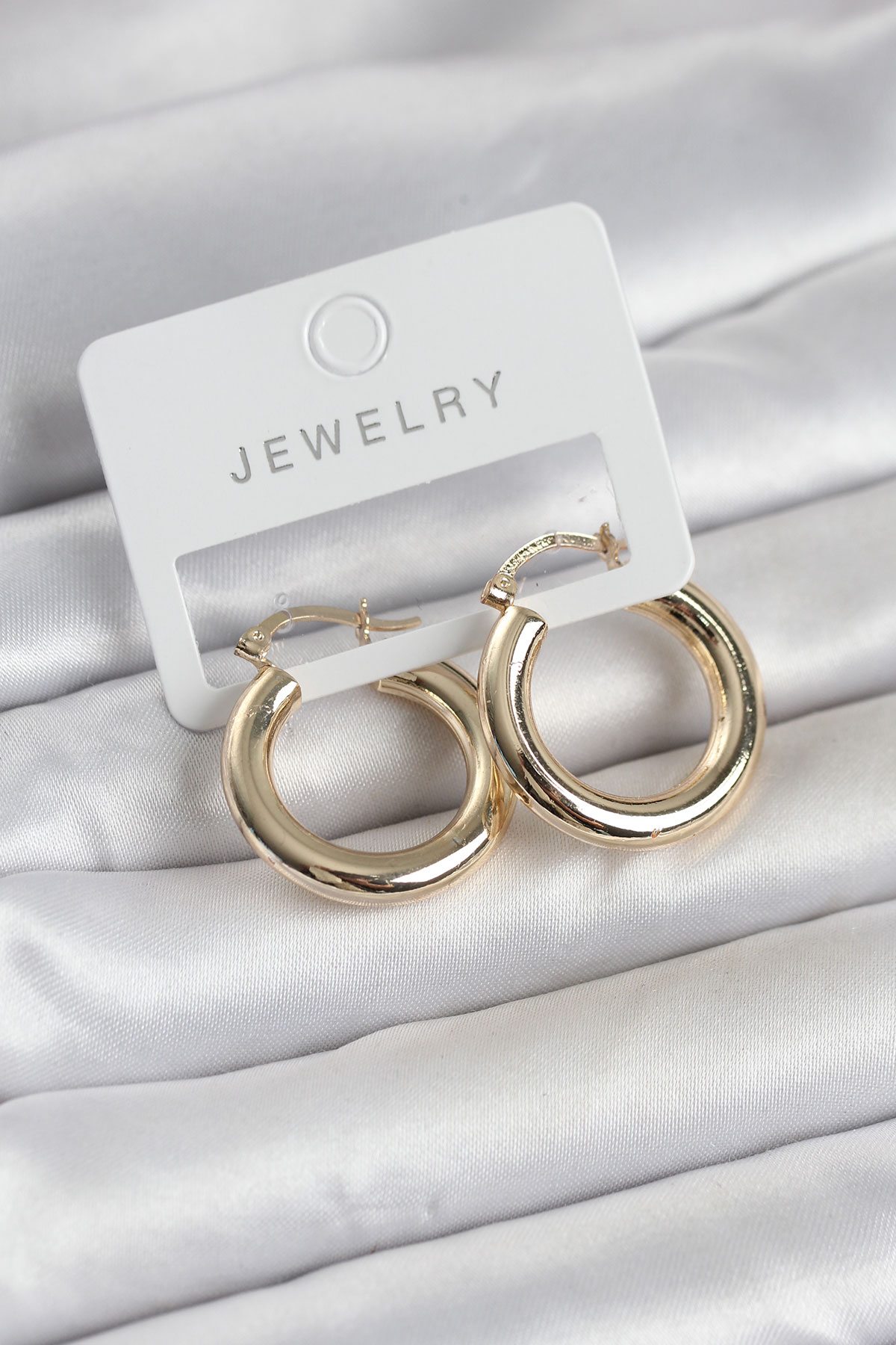Gold Renk Pirinç Halka 25 mm Kadın Küpe 5886