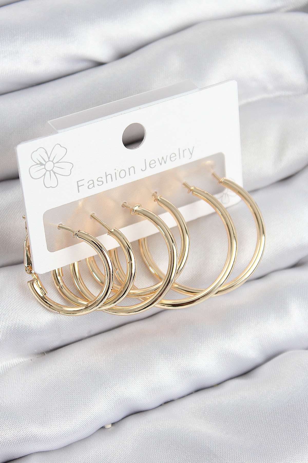 Pirinç Halka Model Gold Renk Kadın Set Küpe 5886