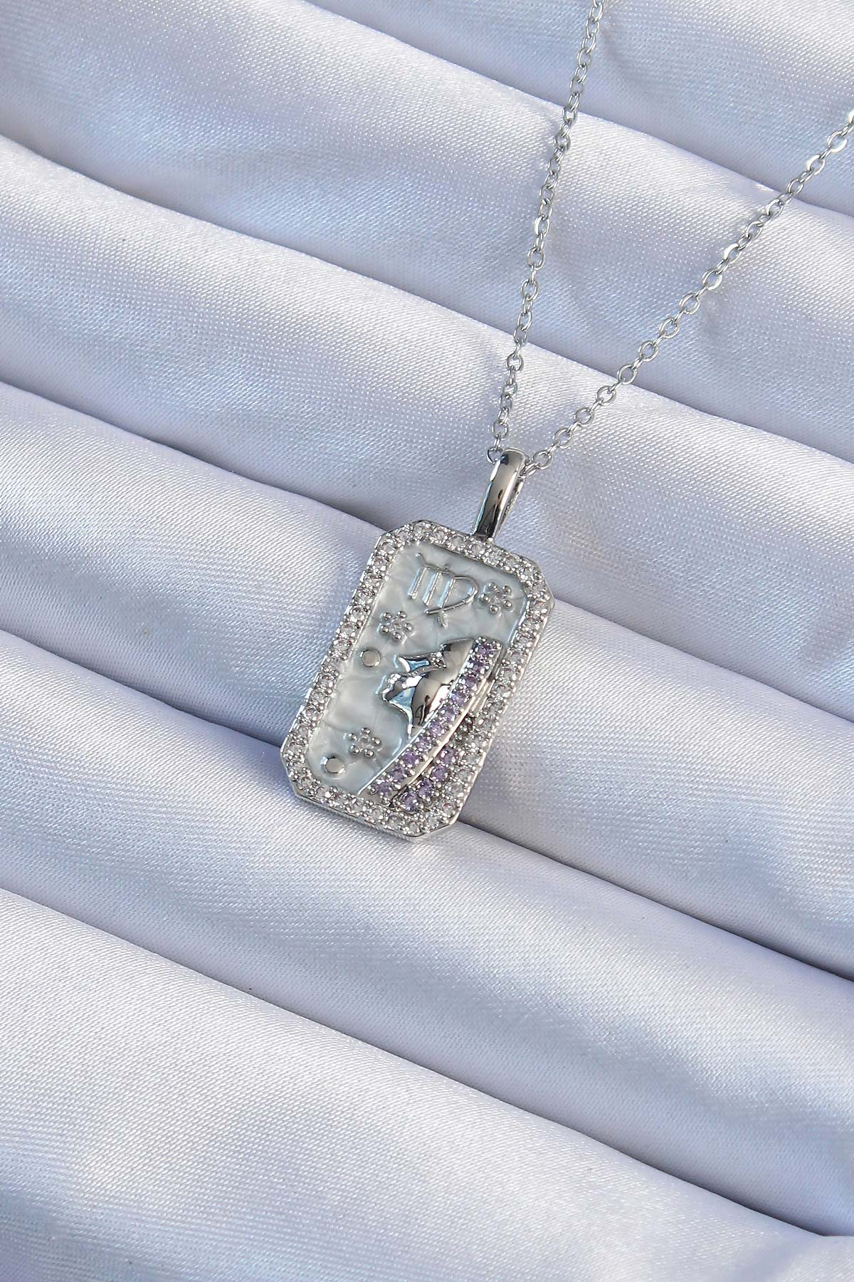316L Çelik Zincir Gümüş Renk Zirkon Taşlı Yüz Figürlü Tarot Kolye 5886