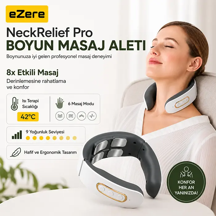 EZERE NeckRelief Pro Ultrasonik Dalgalı Ve Isıtmalı Rahatlatıcı Boyun Masaj Aleti