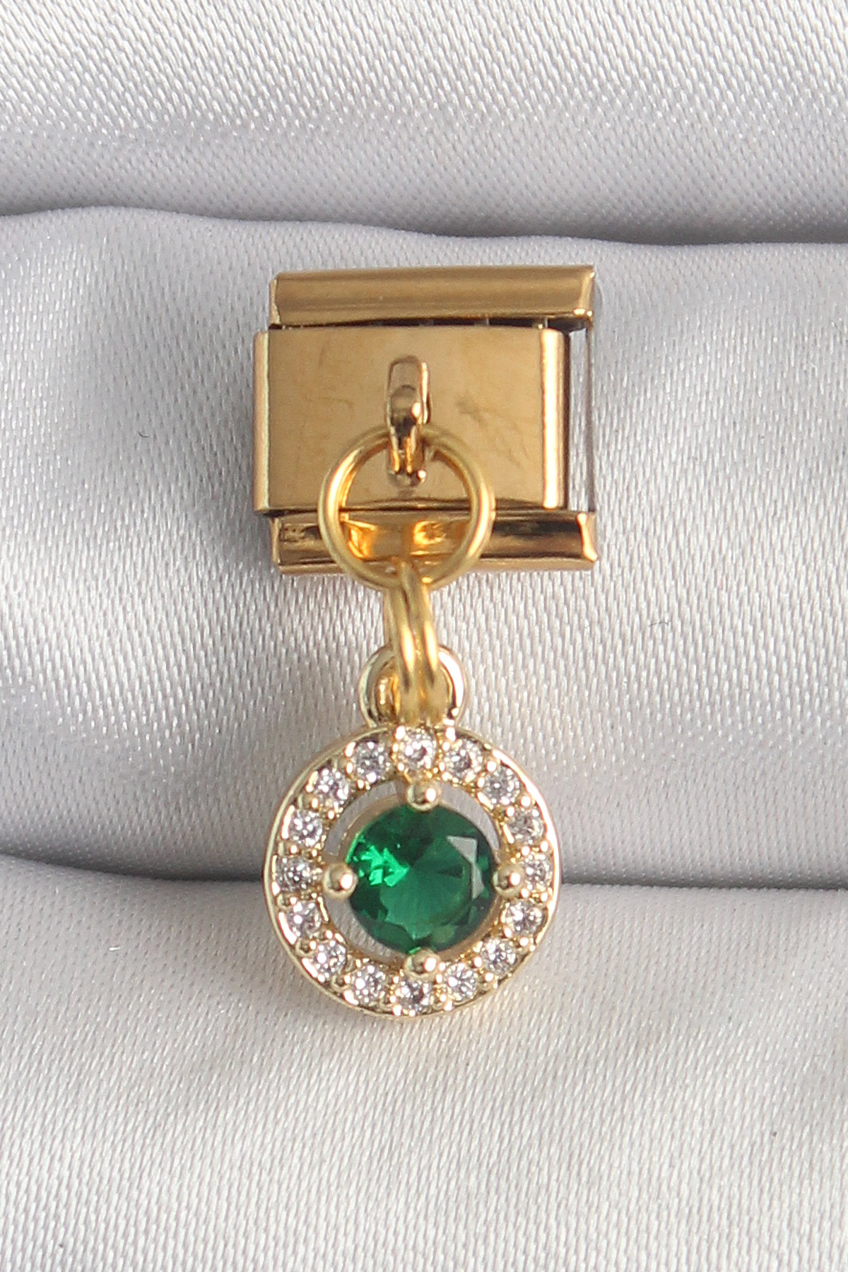 316L Çelik Gold Renk Sallantı Yeşil Zirkon Taşlı Nomination Charm 5886