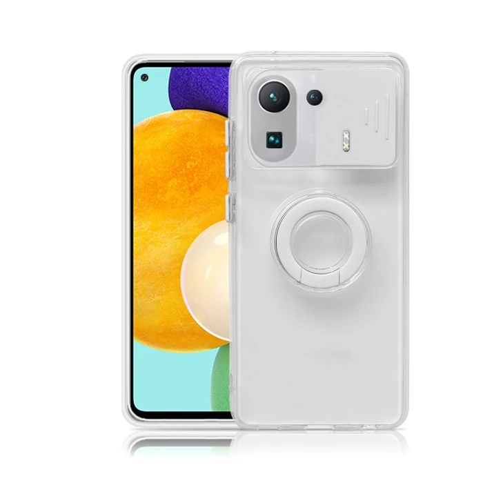 Ally Xiaomi Mi 11 Pro Kılıf Sürgülü Kamera Lens Korumalı Yüzük Standlı Silikon Kılıf