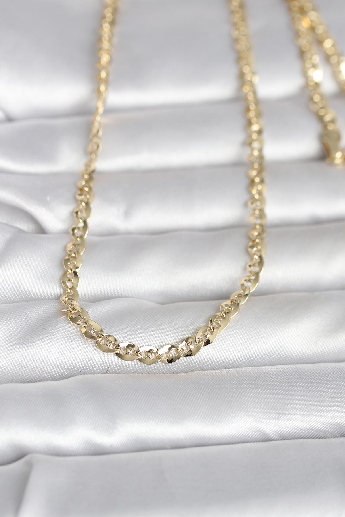 CM 14K Gold Renk Yassı Oval Zincirli Model 60 cm Kadın Kolye 5886