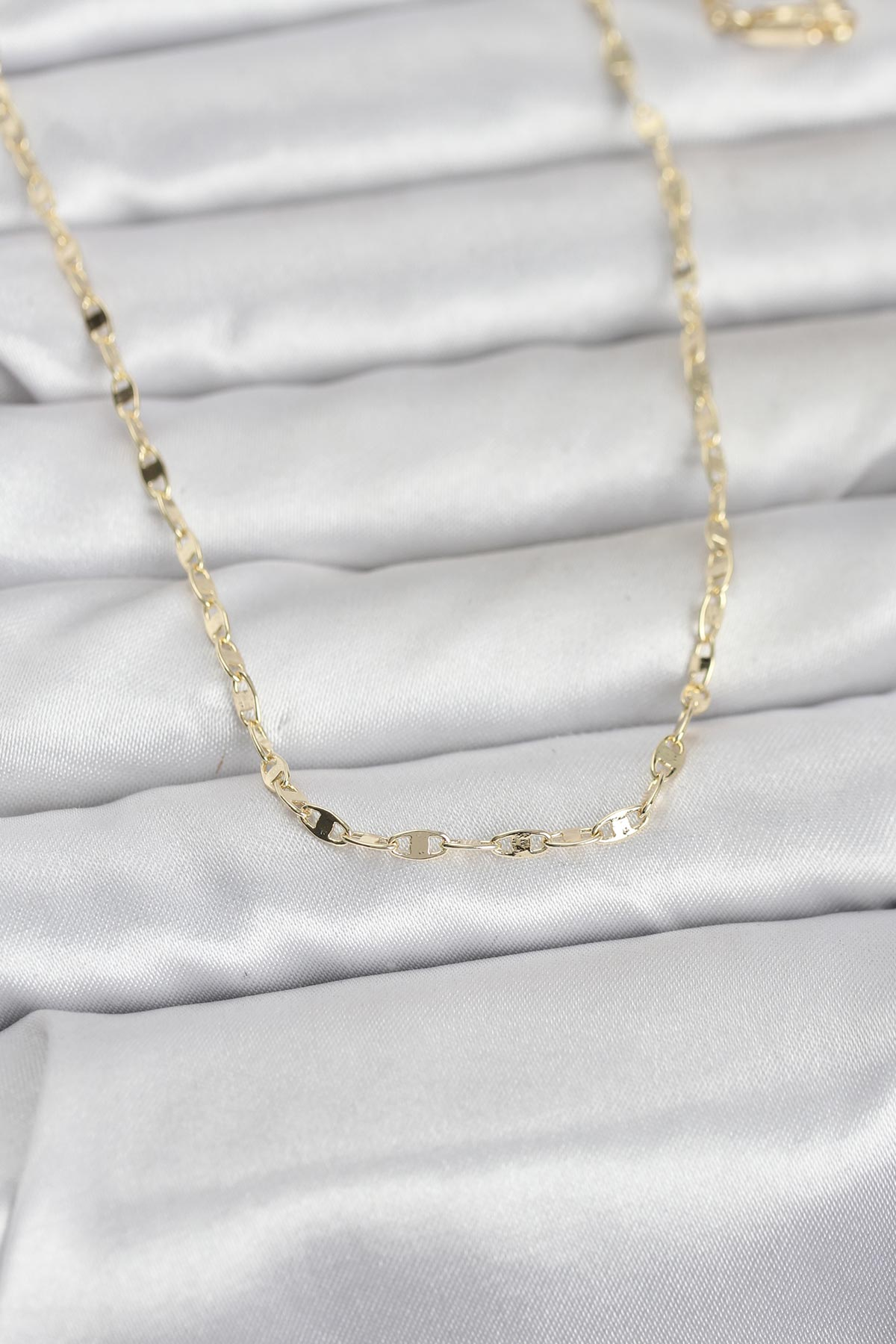 CM 14K Gold Renk Yassı Gemici Zincir Model 60 cm Kadın Kolye 5886