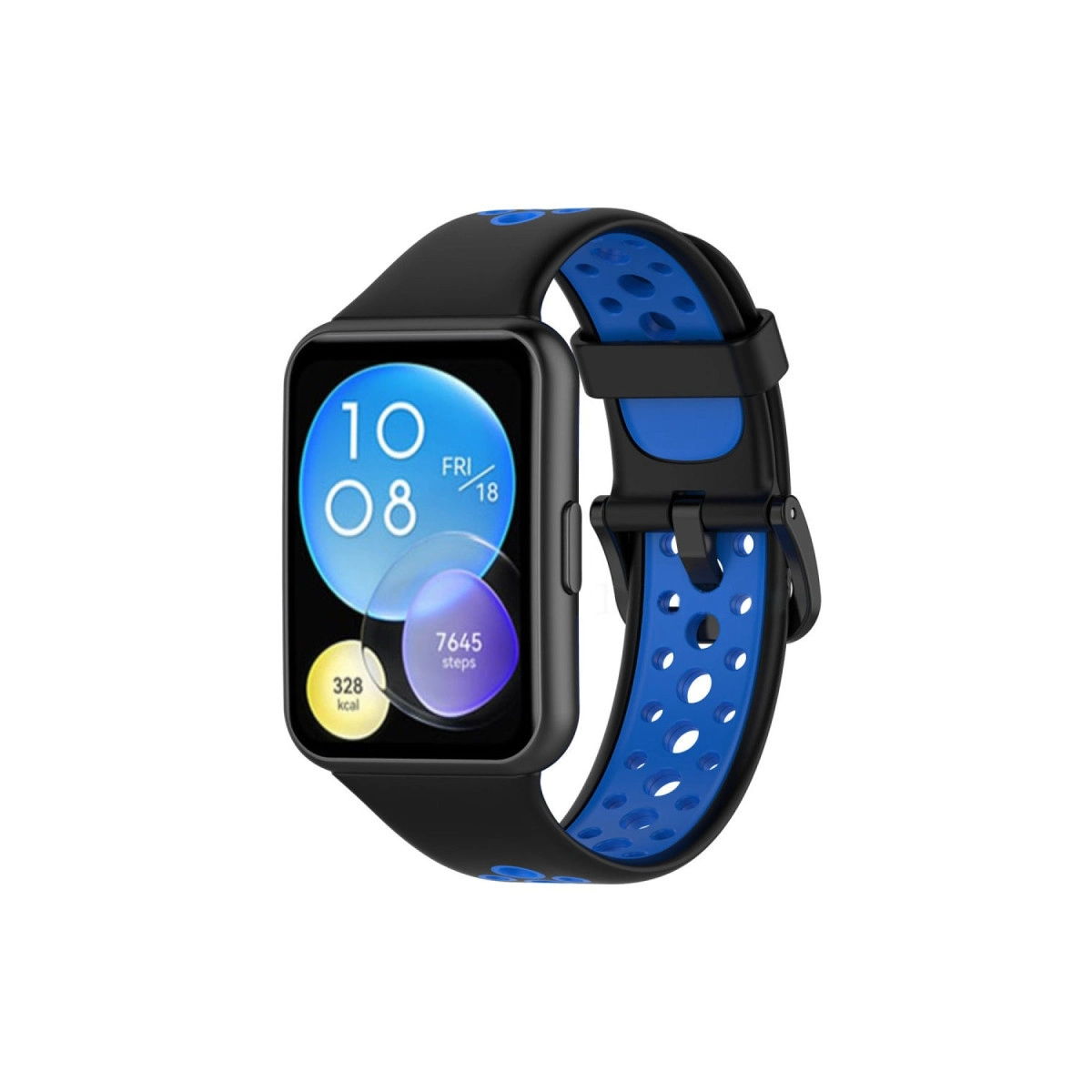 Huawei Watch Fit 2 Spor Delikli Kordon - Siyah-mavi