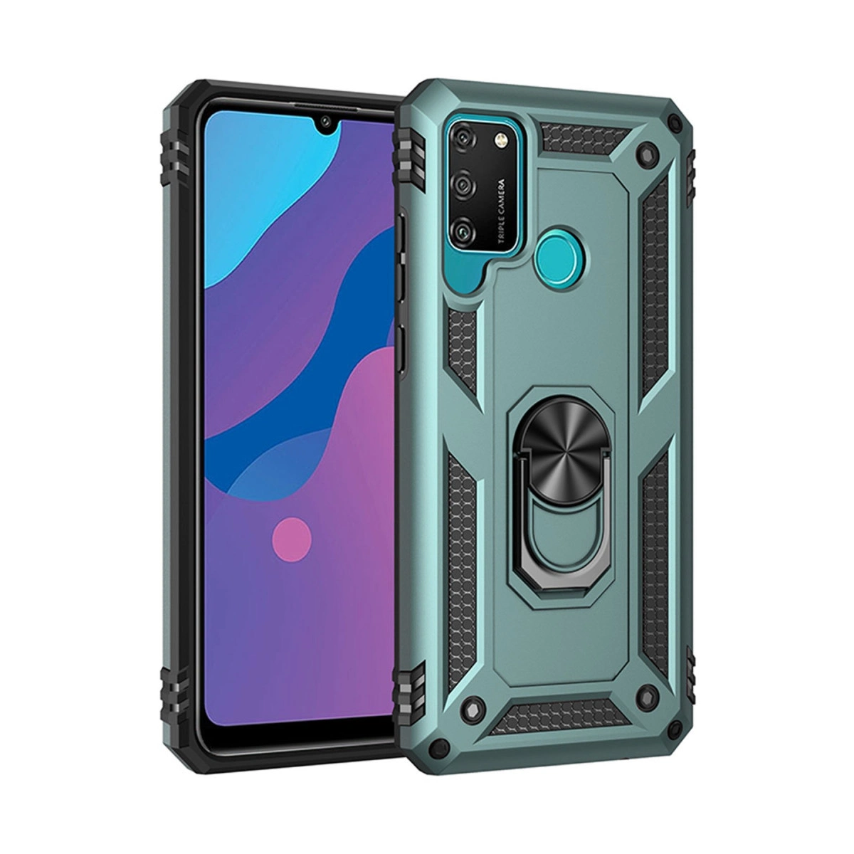 Huawei Y6p Kılıf Sofya Yüzüklü Silikon Kapak - Yeşil