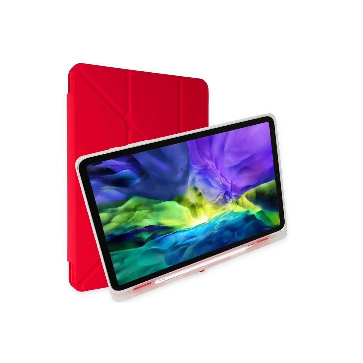İpad 10.2 (8.nesil) Kılıf Kalemlikli Mars Tablet Kılıfı - Kırmızı