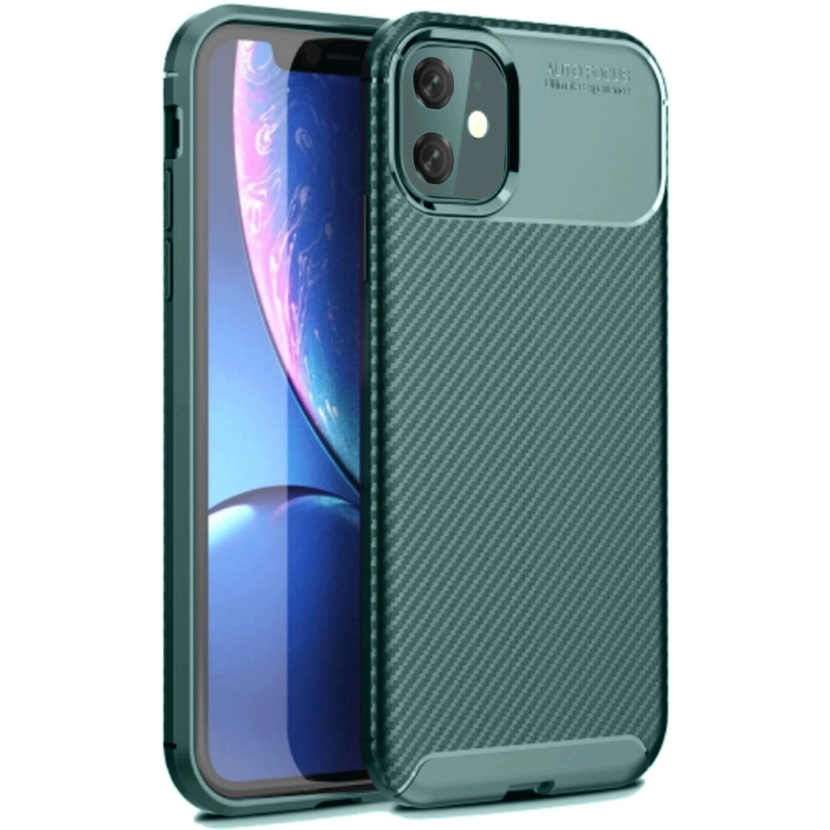 İphone 11 Kılıf Auto Focus Karbon Kapak - Koyu Yeşil