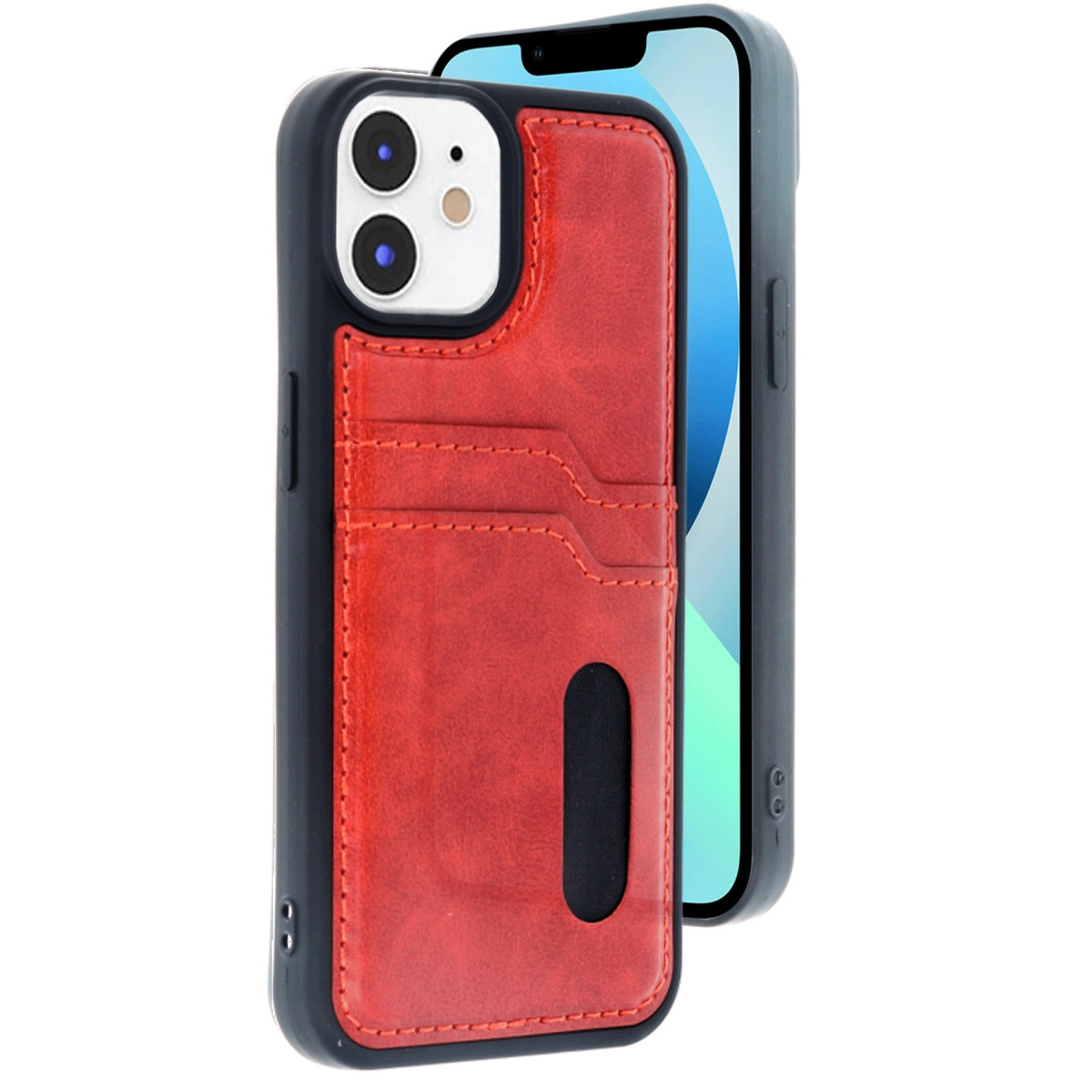 İphone 11 Kılıf Sara Kartvizitli Deri Kılıf - Kırmızı
