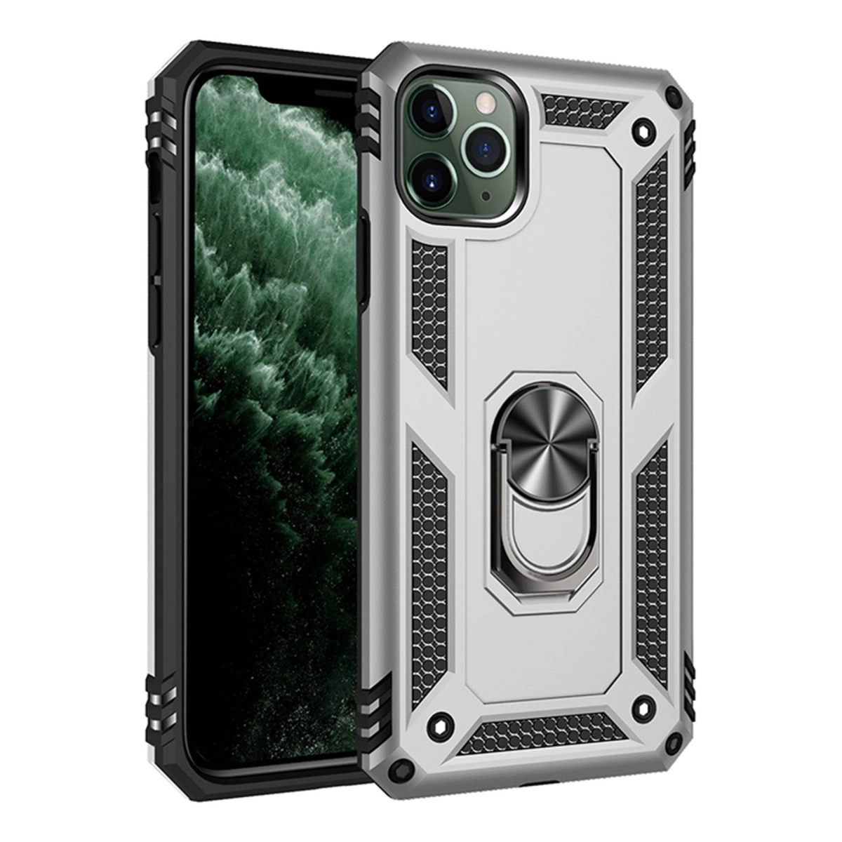 İphone 11 Pro Max Kılıf Sofya Yüzüklü Silikon Kapak - Gümüş