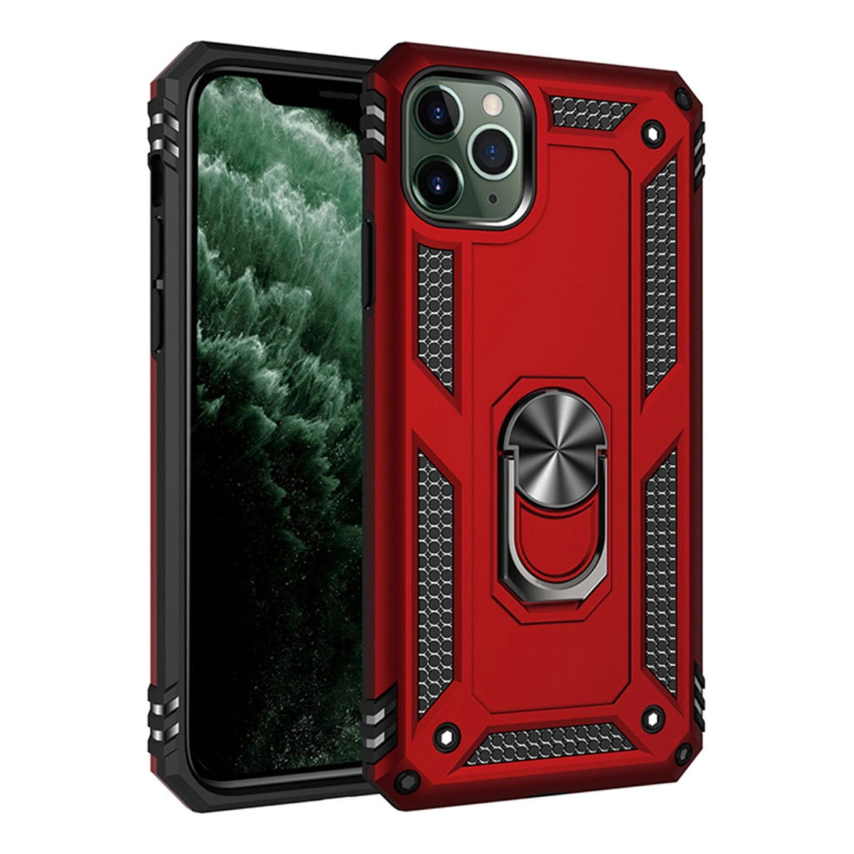 İphone 11 Pro Max Kılıf Sofya Yüzüklü Silikon Kapak - Kırmızı
