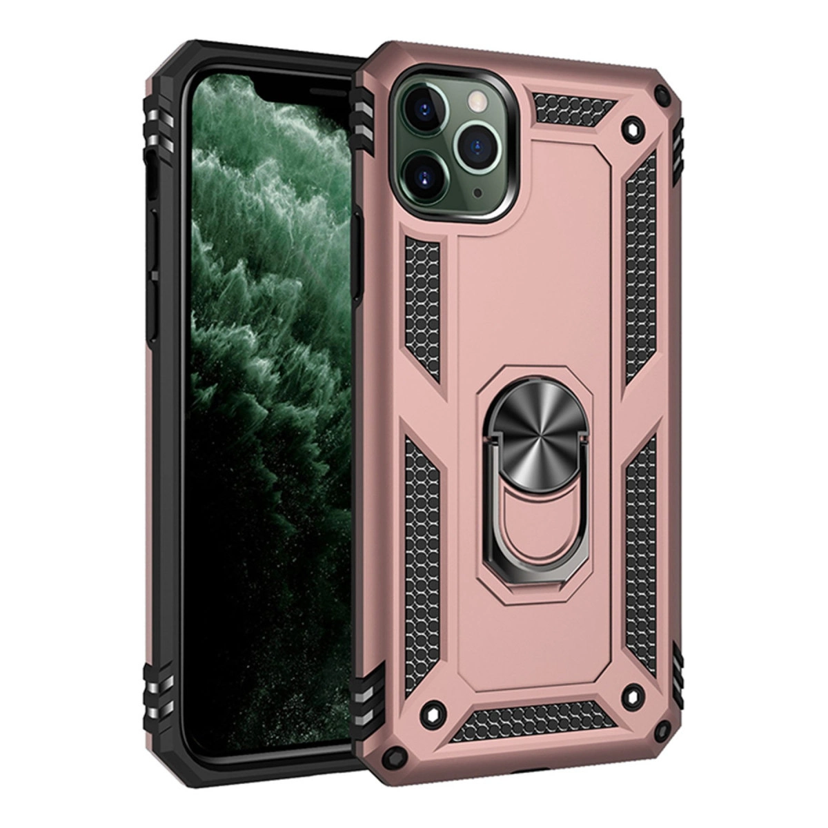 İphone 11 Pro Max Kılıf Sofya Yüzüklü Silikon Kapak - Rose