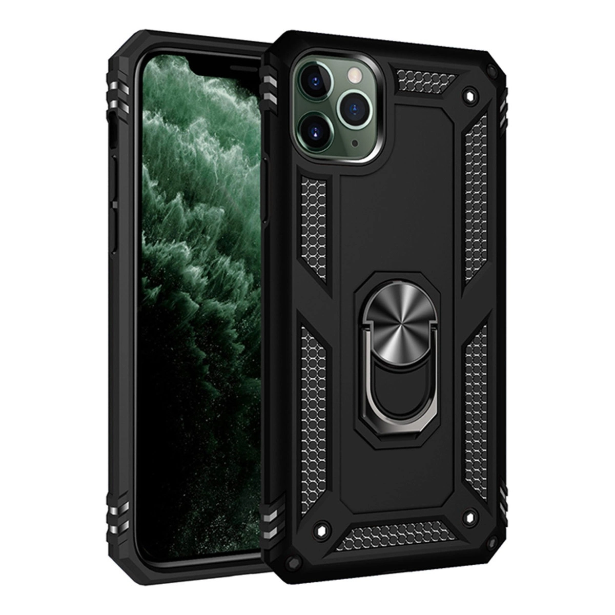 İphone 11 Pro Max Kılıf Sofya Yüzüklü Silikon Kapak - Siyah