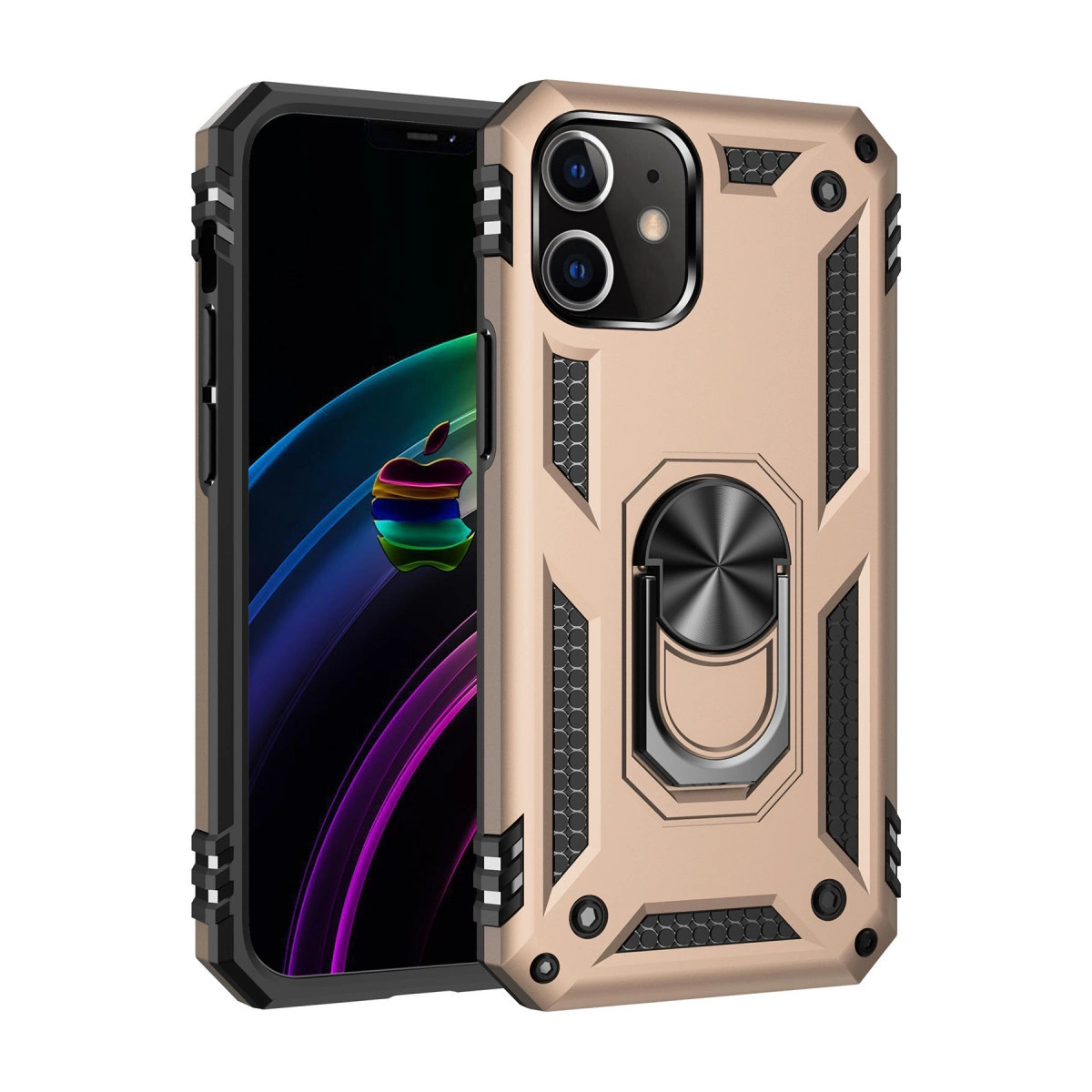 İphone 12 Kılıf Sofya Yüzüklü Silikon Kapak - Gold