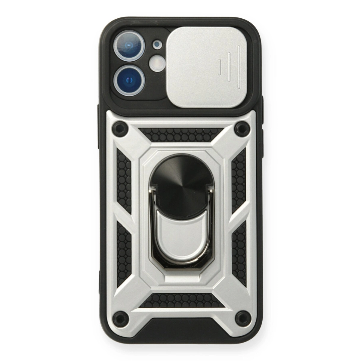 İphone 12 Mini Kılıf Pars Lens Yüzüklü Silikon - Gümüş