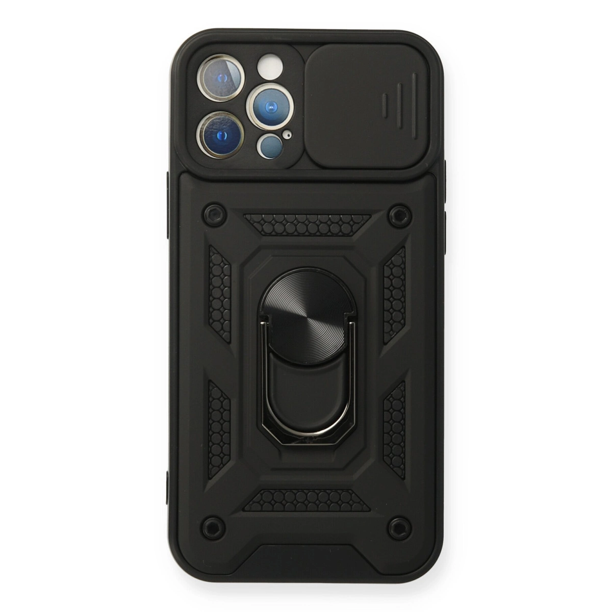 İphone 12 Pro Kılıf Pars Lens Yüzüklü Silikon - Siyah