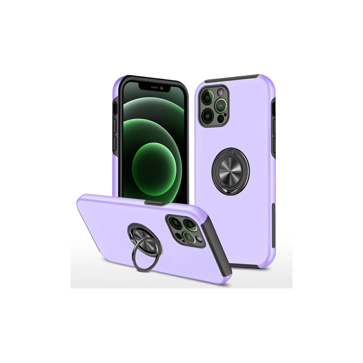 İphone 12 Pro Max Kılıf Elit Yüzüklü Kapak - Mor