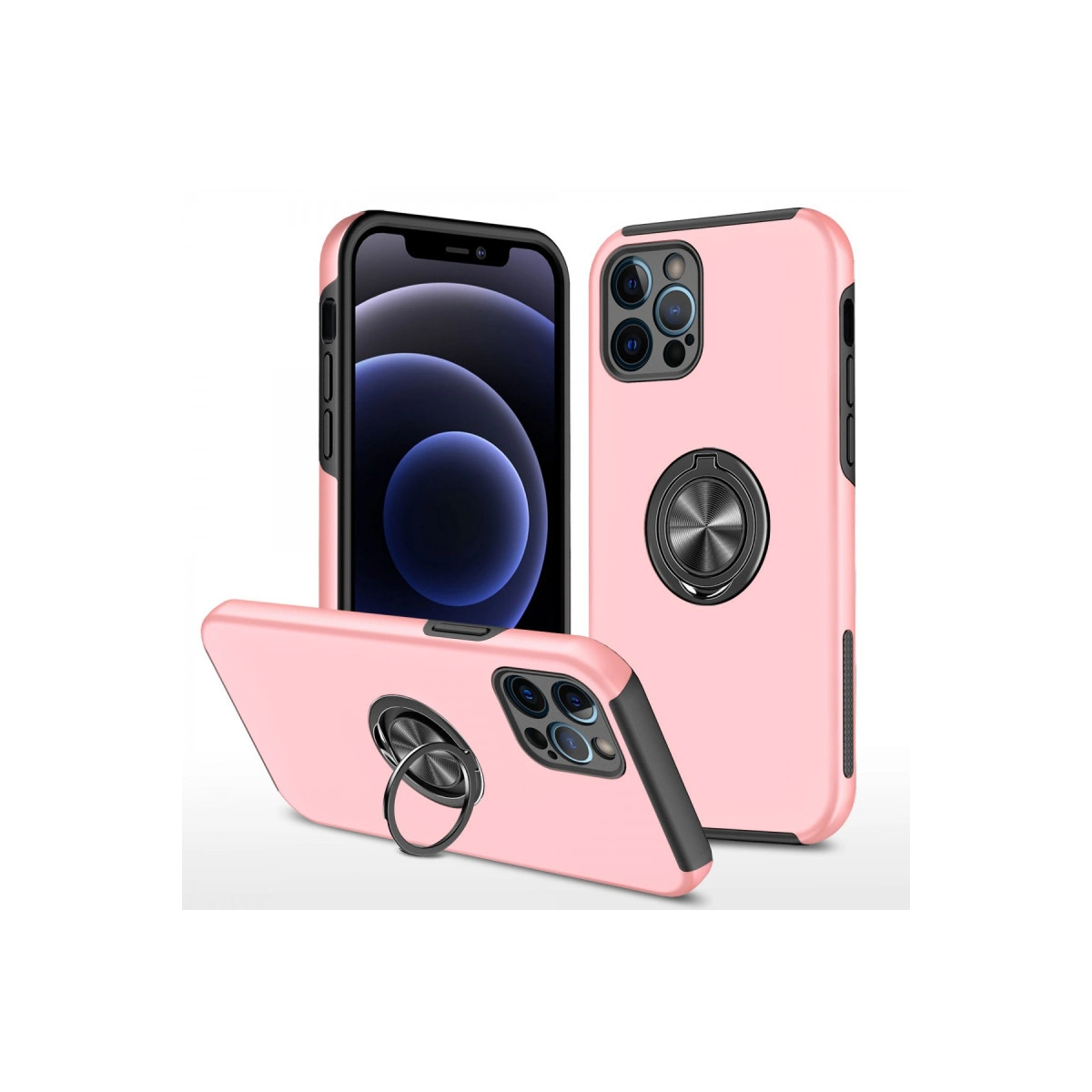 İphone 12 Pro Max Kılıf Elit Yüzüklü Kapak - Pembe