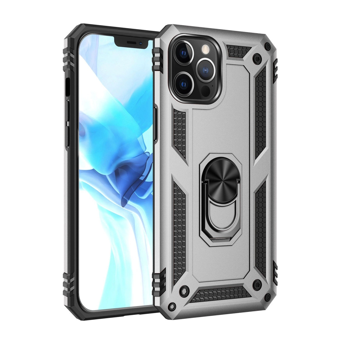 İphone 12 Pro Max Kılıf Sofya Yüzüklü Silikon Kapak - Gümüş