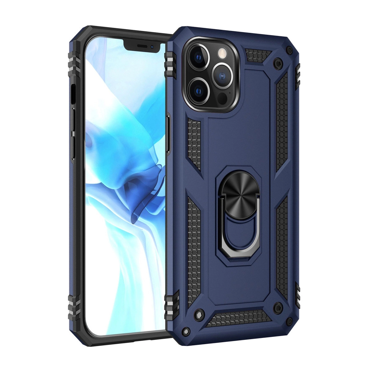 İphone 12 Pro Max Kılıf Sofya Yüzüklü Silikon Kapak - Lacivert