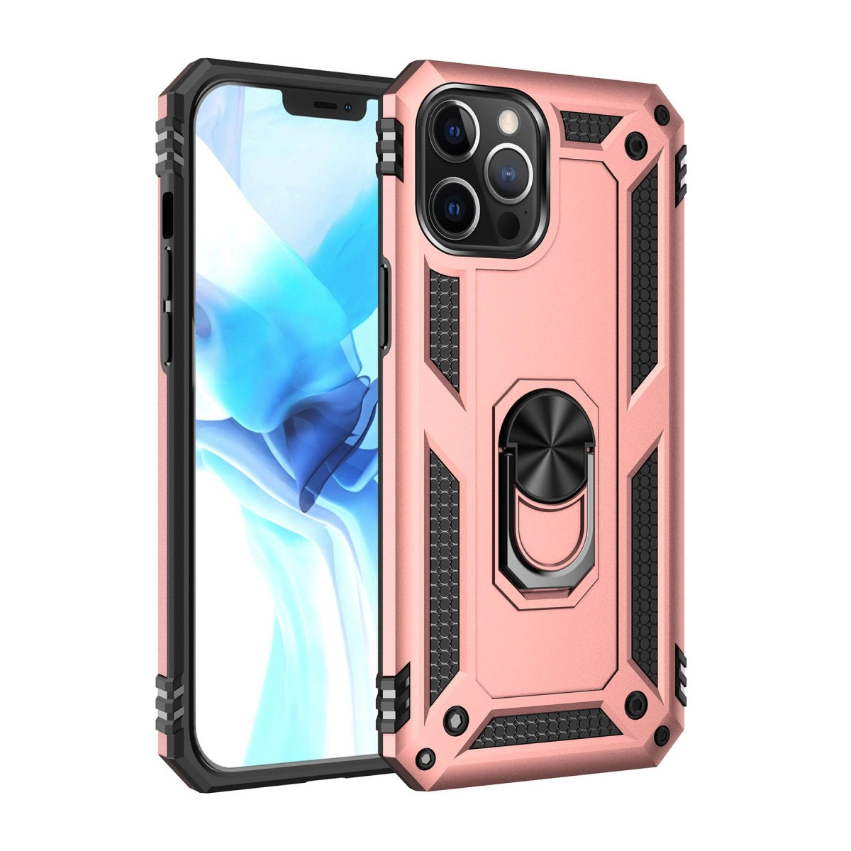 İphone 12 Pro Max Kılıf Sofya Yüzüklü Silikon Kapak - Rose