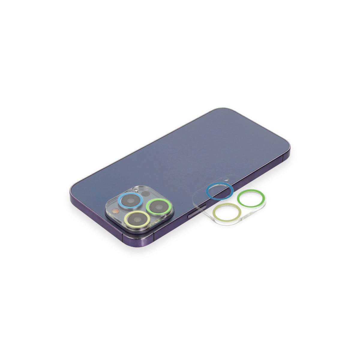 İphone 12 Pro Max Renkli Kamera Lens Koruma Cam - Yeşil-sarı