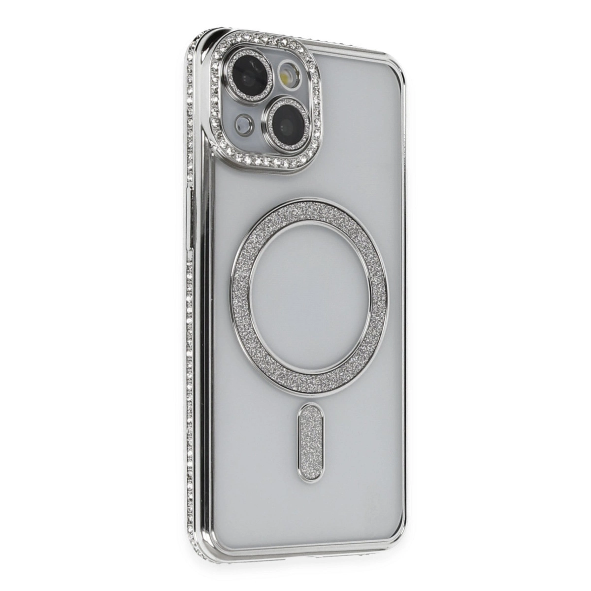 İphone 13 Kılıf Joke Simli Magneticsafe Kılıf - Gümüş
