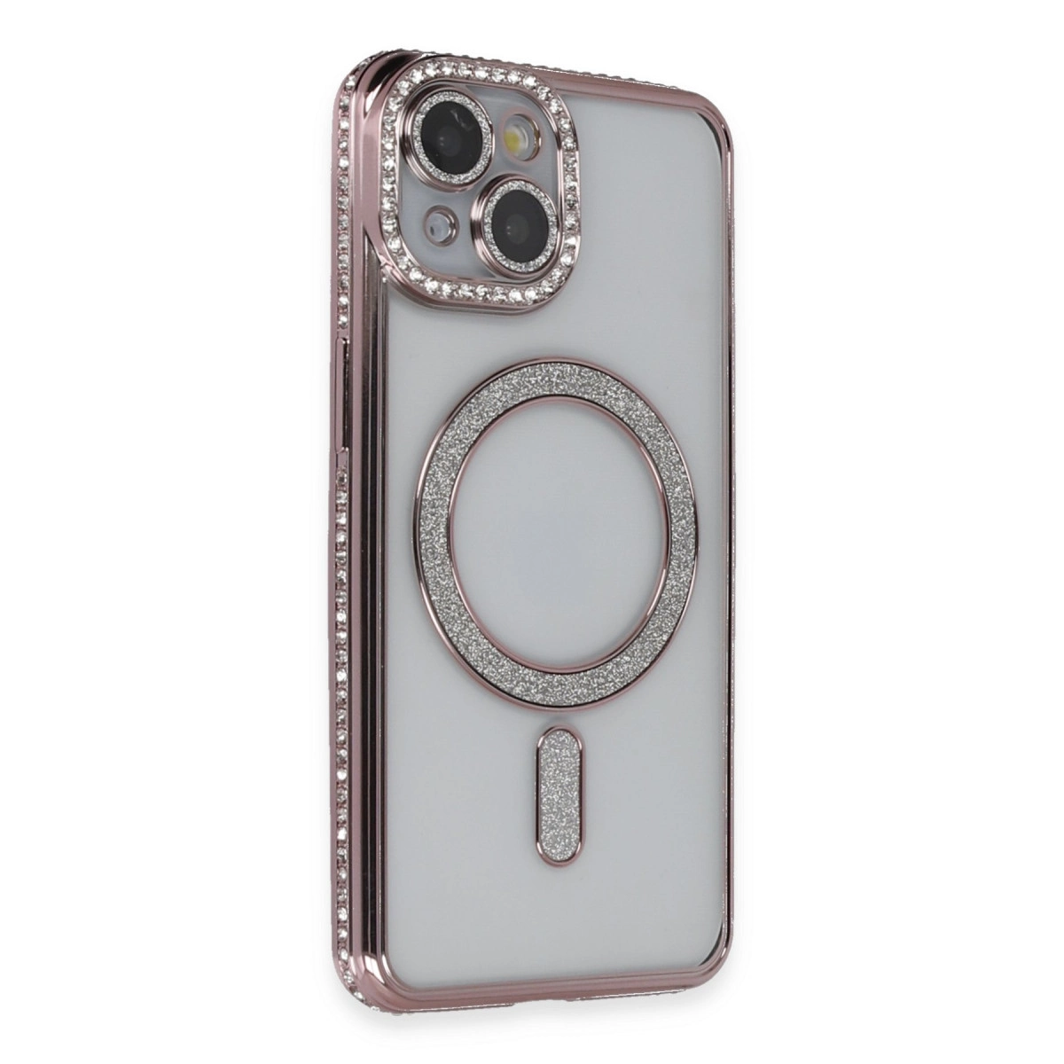 İphone 13 Kılıf Joke Simli Magneticsafe Kılıf - Pembe
