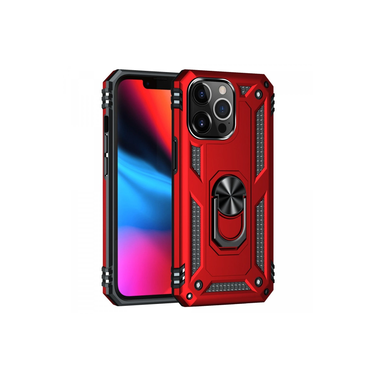 İphone 13 Pro Max Kılıf Sofya Yüzüklü Silikon Kapak - Kırmızı